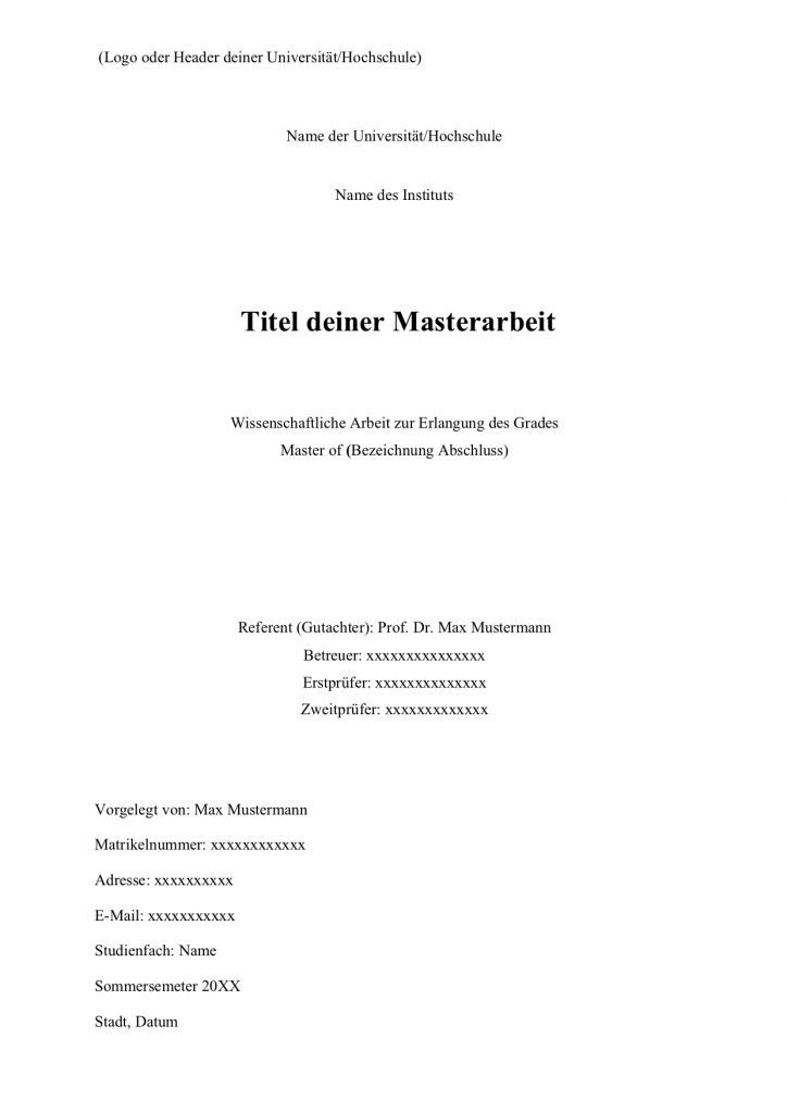 Eine Deckblatt Vorlage von GWriters.de für Ihre Bachelorarbeit, Masterarbeit oder Doktorarbeit